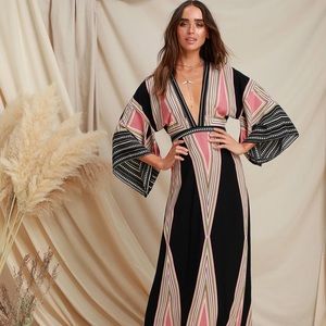 [Lulus] Montecito Black Print Maxi Dress